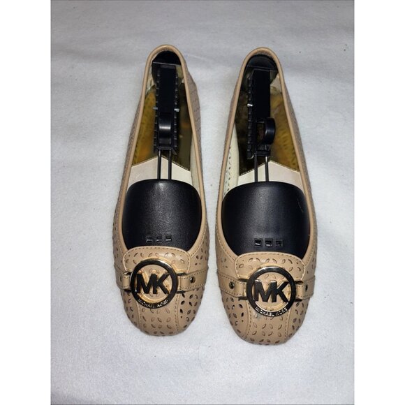 Michael KORS FULTON MOC CLASSIC MK LOGO NUDE LASER CUT OUT FLATS Size 9.5 - Picture 1 of 12